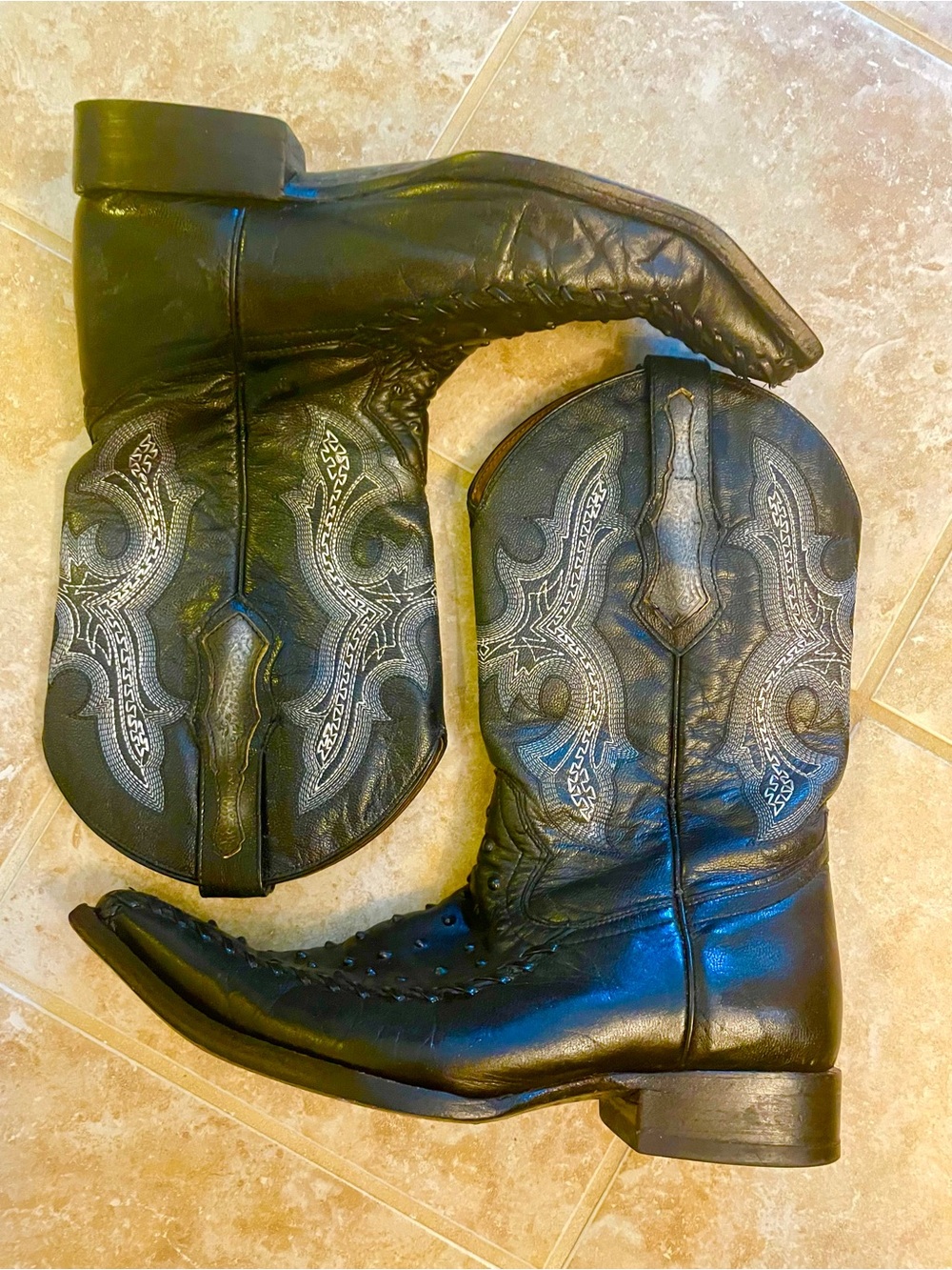 El General Men’s Leather Cowboy Boots, Size 8